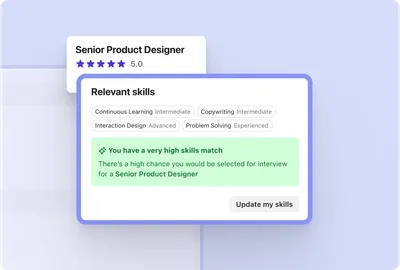 Screenshot of the Beamery Candidate Portals product - Vacancy suggested to the candidate outlining what skills they have which are relevant