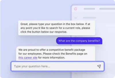 Screenshot of Beamery Careers Sites & AI chatbot product - Beamery AI chatbot conversing with candidate on career site