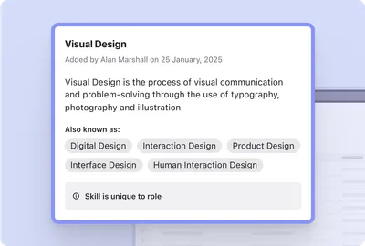 Screenshot of Beamery product - Highlighting a skill on a job which has alternatives names to showcase consistency