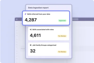 Product image of Beamery Job Architecture showcasing skills inferred from company data ingested, and the number of skills associated to roles that are categorized into job families by Beamery AI.