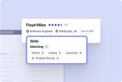 Screenshot of Beamery Talent CRM product - Candidate profile with View profile in SAP SuccessFactors button to see the profile in SAP