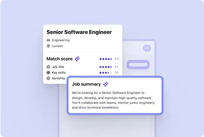 Screenshot of Beamery product - AI personalized job summary with match score
