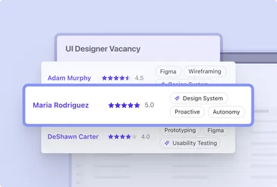 Screenshot of Beamery Talent CRM product - Showcasing CRM Profiles with top skills against a vacancy