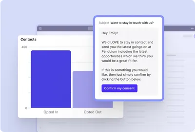 Product image of Beamery analytics providing insight into how many contacts in the CRM have opted in versus opted out with an automated message to receive consent